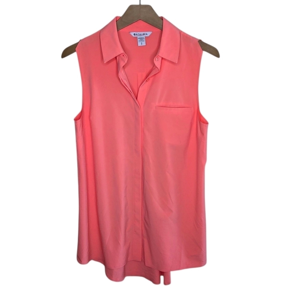 Athleta Urbanite Sleeveless Button Up Shirt in Coral Sunset Glow Size Small